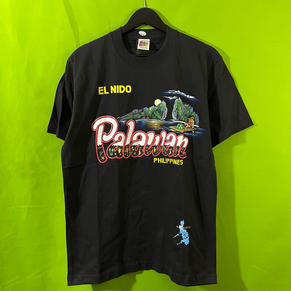 MEDIUM VTG Dibuho Collection Palawan Philippines El Nido HandPainted Shirt Black